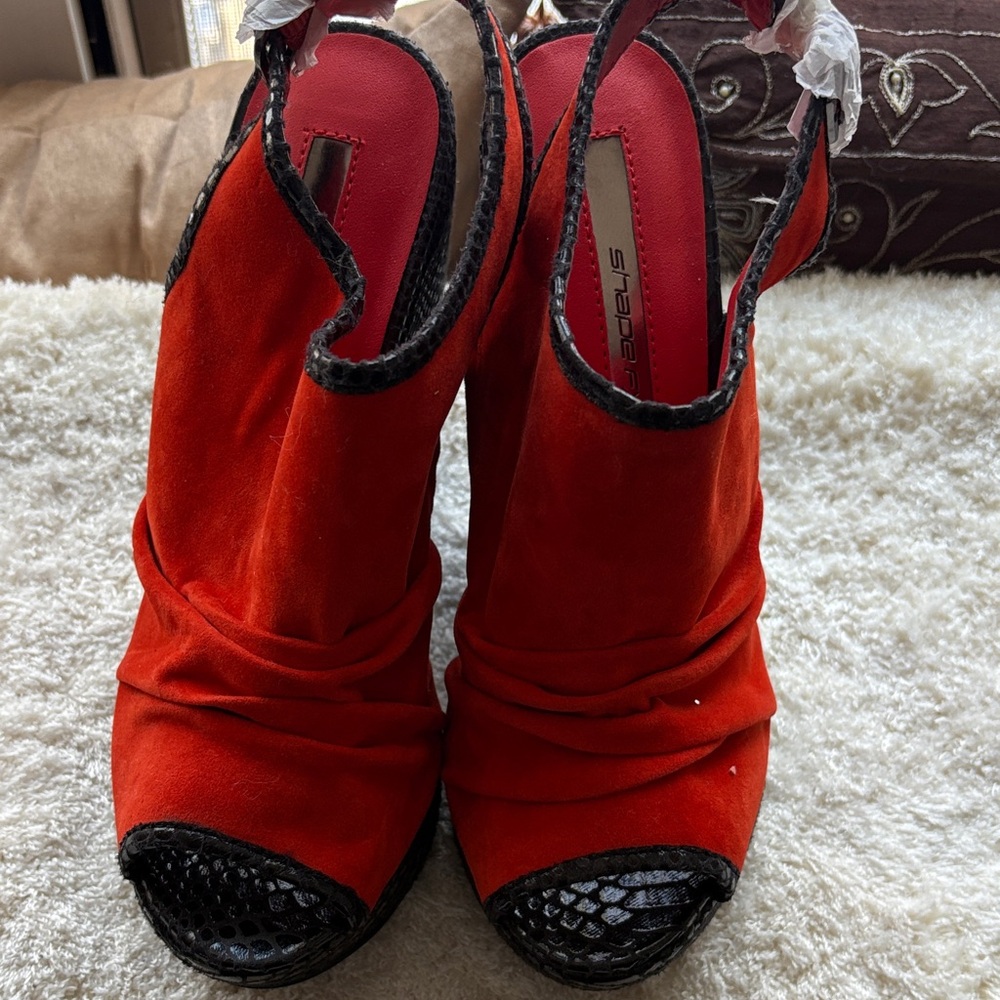 Shape FX Red and Black Peep-Toe Heels